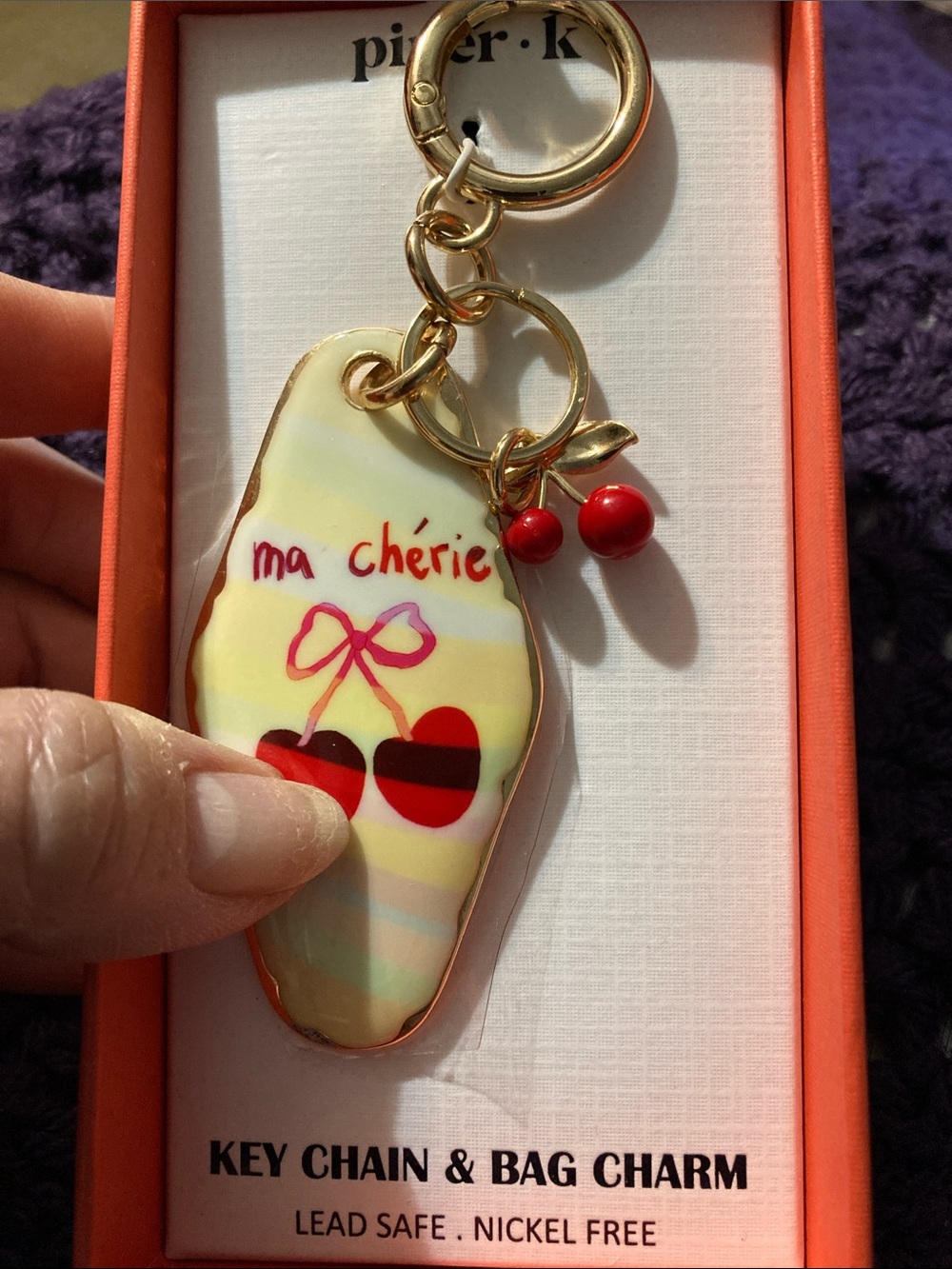 piper.k NIB Yellow Enamel Motel-Style Cherry Keychain/Bag Charm - Picture 7 of 7